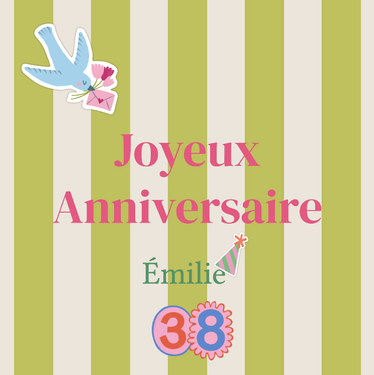 carte carrée joyeux anniversaire Émilie